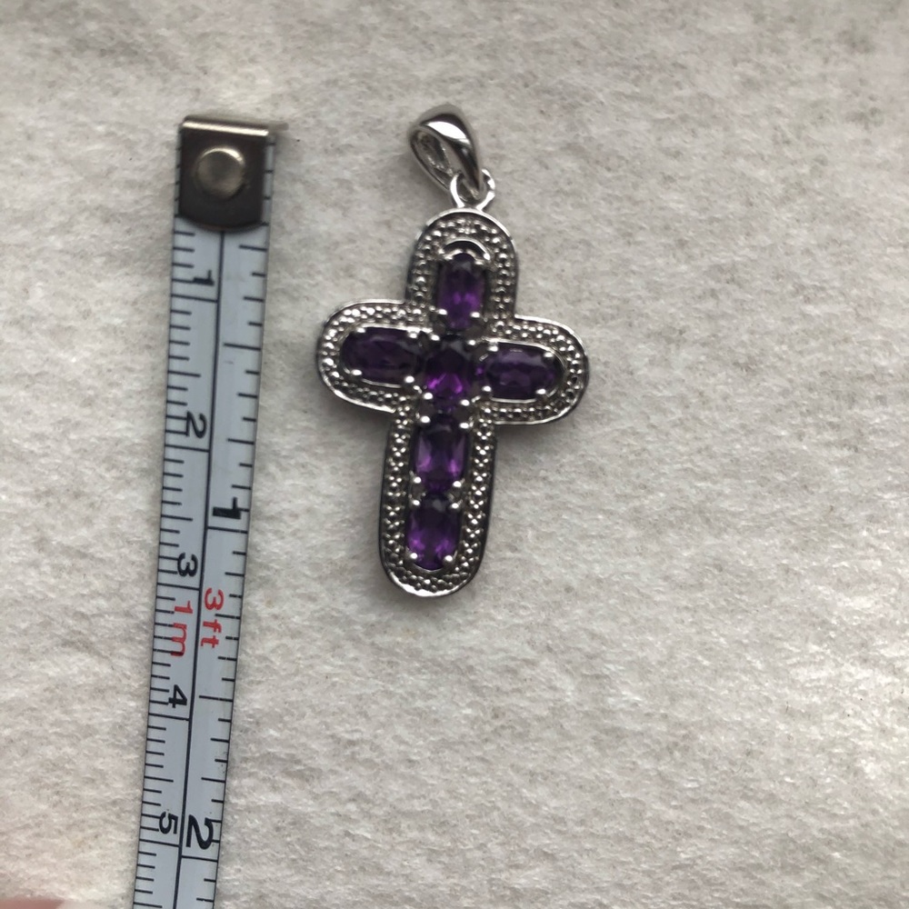925 silver Diamond & Amethyst Cross Pendant